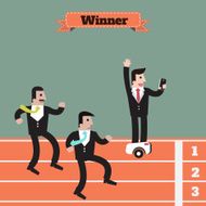 businessman running winner victory use modern technology to