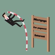 businessman pole jump through Barrier obstacle with the