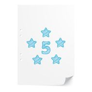 Blue handdrawn Five Star illustration on white paper sheet with