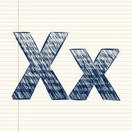 letter X sketch in a notebook