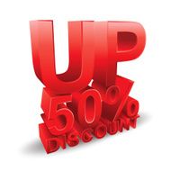 50 percent discount on white background