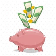 Piggy bank with money vector illustration