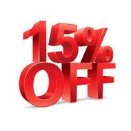 15 percent off Promotional discount on white background N2