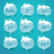 Winter sale labels in form of speech snow bubbles