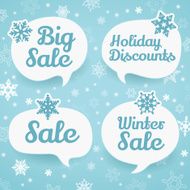 Winter sale labels in form of speech bubbles