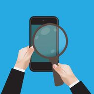 hand mobile magnifying glass search vector illustration