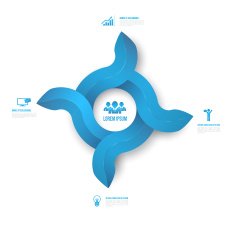 Abstract circle four arrows 3D digital illustration Infographic clean style