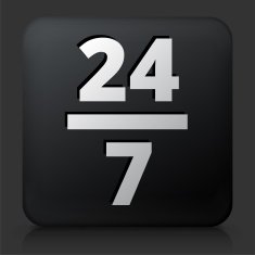 Black Square Button with 24 7 Service Icon
