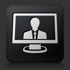 Black Square Button with Computer Communication