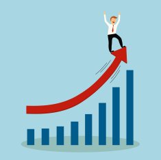 business man stand on top of graph arrow