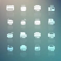 Set of Printer icons on Retina background
