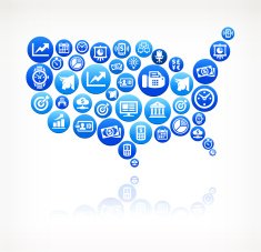 USA Map Business and Finance Vector Buttons Background