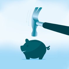 Piggy bank and hammer