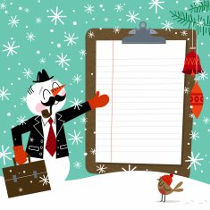 snowman bussinesman winter clipboard retro vintage illustration vector