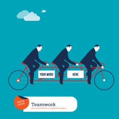Businessmen on tandem bike with empty space to put words