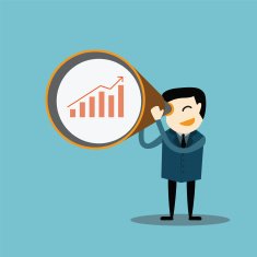 Businessman looking business graph data with a zoom lens concept