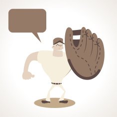 Strong baseball player with big hand holding out glove