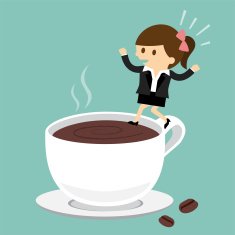 Businesswoman jumping on the cup of coffee