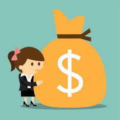 Businesswoman hugging a sack of money