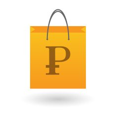 Shopping bag with a currency icon