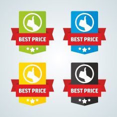 Best price badge with red ribbon Different colors Vector illustration