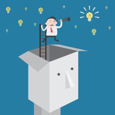 Businessman find an idea outside the box - Vector