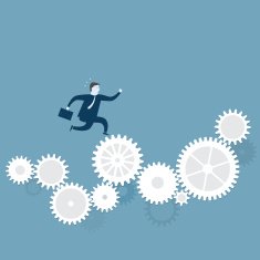 Businessman running on gear to success- Vector