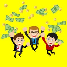 Businesspeople on pile of money cash N10