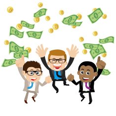 Businesspeople on pile of money cash N11