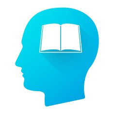 Male head icon with a book