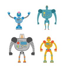 Robots Set Space invaders Cyborgs Iron colored robots