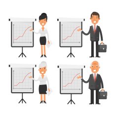 Business people point to flip chart