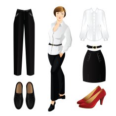 Woman in black pants and white blouse Set of clothes