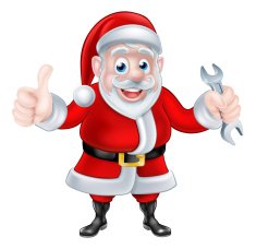 Cartoon Santa Giving Thumbs Up and Holding Spanner