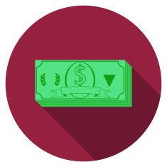 Flat design vector money icon with long shadow isolated