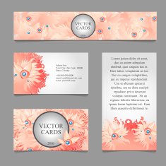 Four cards with pink duvet feather