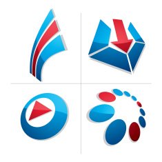 Set of three-dimensional abstract icons play sign arrows