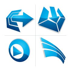 Set of three-dimensional abstract icons play sign arrow