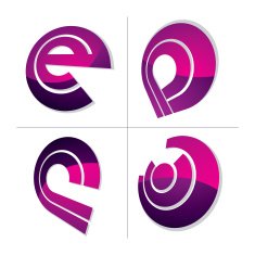 Set of abstract vector geometric symbols 3d unusual e symbol