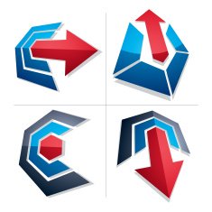 Three-dimensional graphic elements collection with simple arrows N3
