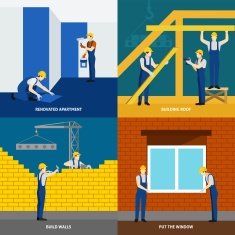 Building construction 4 flat icons square