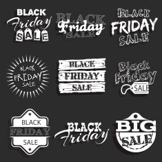 Black friday label badge with calligraphic design vector set