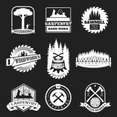 Retro woodwork and carpentry vector logo set in letterpress style