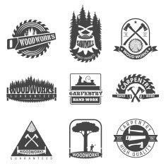 Carpentry sawmill and woodwork vintage logos