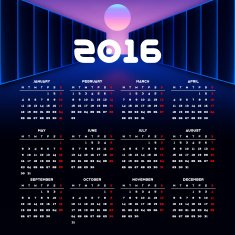 Calendar 2016 template design with header picture starts monday N19