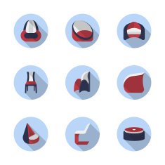 Stylish chairs flat color vector icons