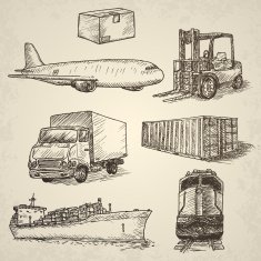 Logistics hand drawn isolated elements
