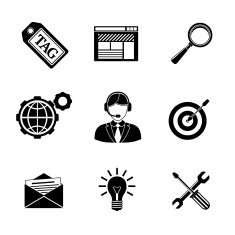 Set of SEO icons - target with arrow tag world