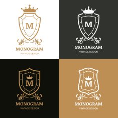 Set of vector emblem design Symbol crown shield ornament