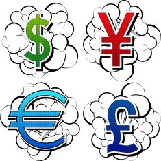 Comic book style currency signs